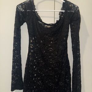 Local European Black Lace Long Sleeve Dress